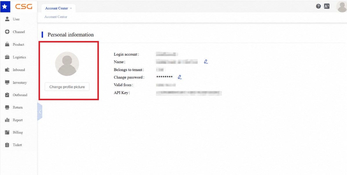 Change Profile Picture screen in the CSG Customer Portal