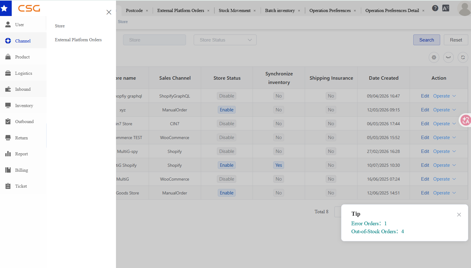 Overview screen in the CSG Customer Portal
