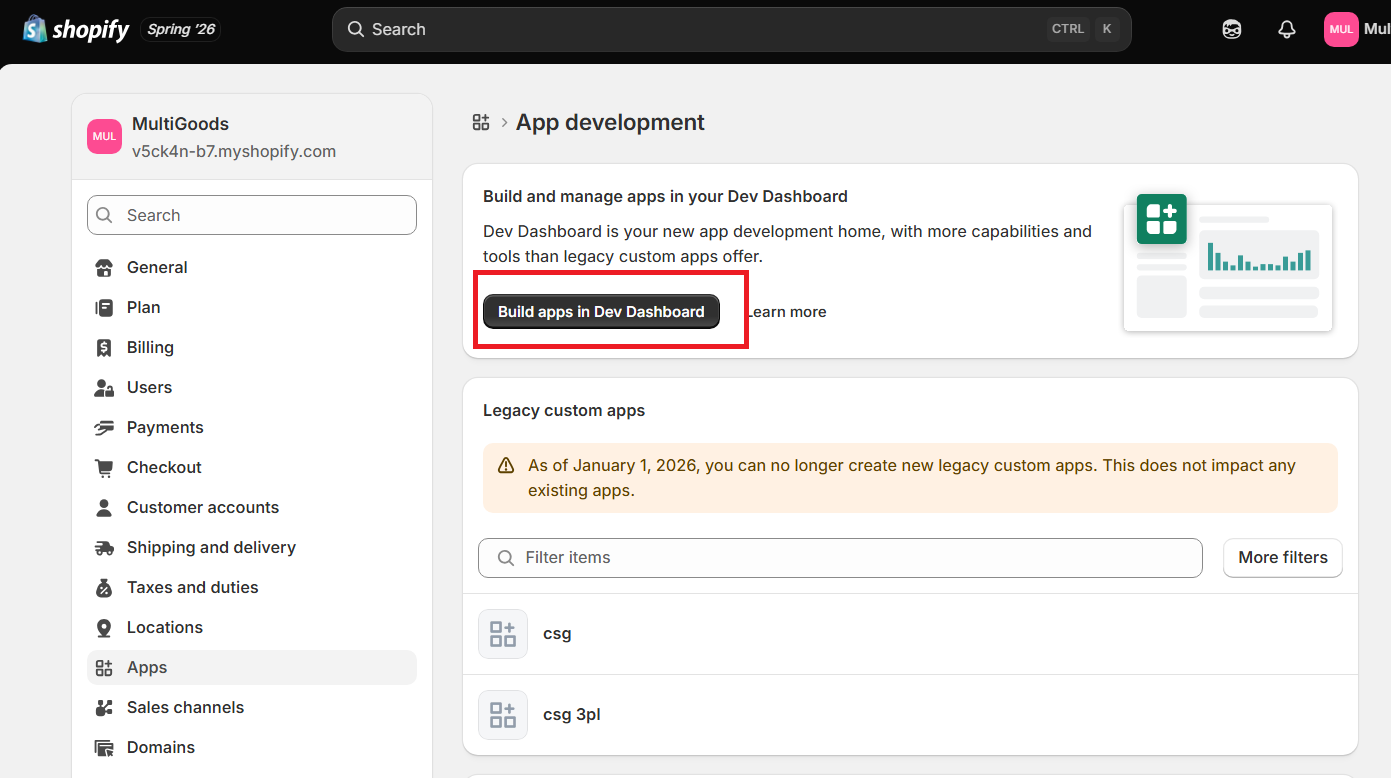 Shopify GraphQL screen in the CSG Customer Portal