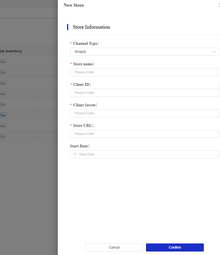 Shopify screen in the CSG Customer Portal