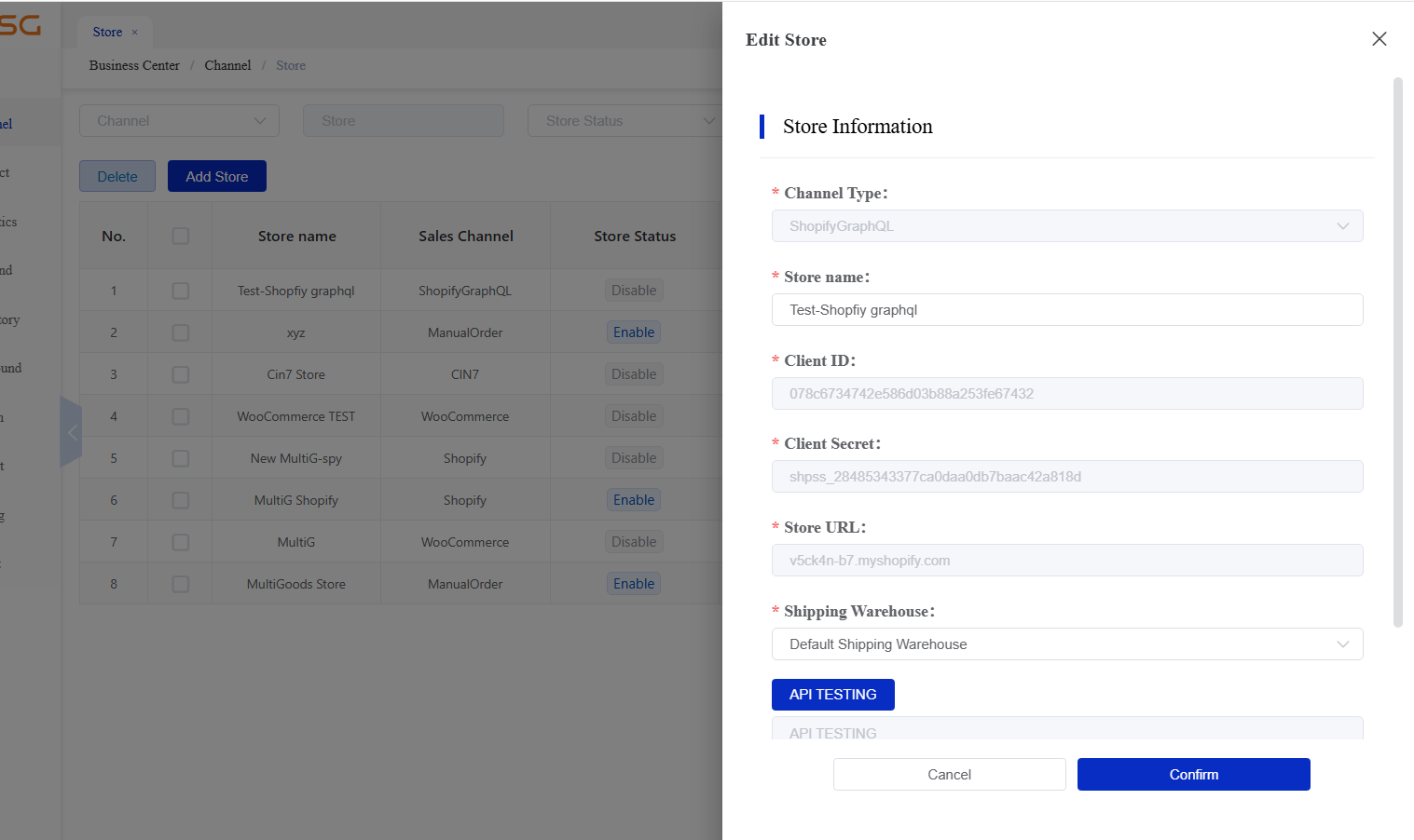Edit Store screen in the CSG Customer Portal