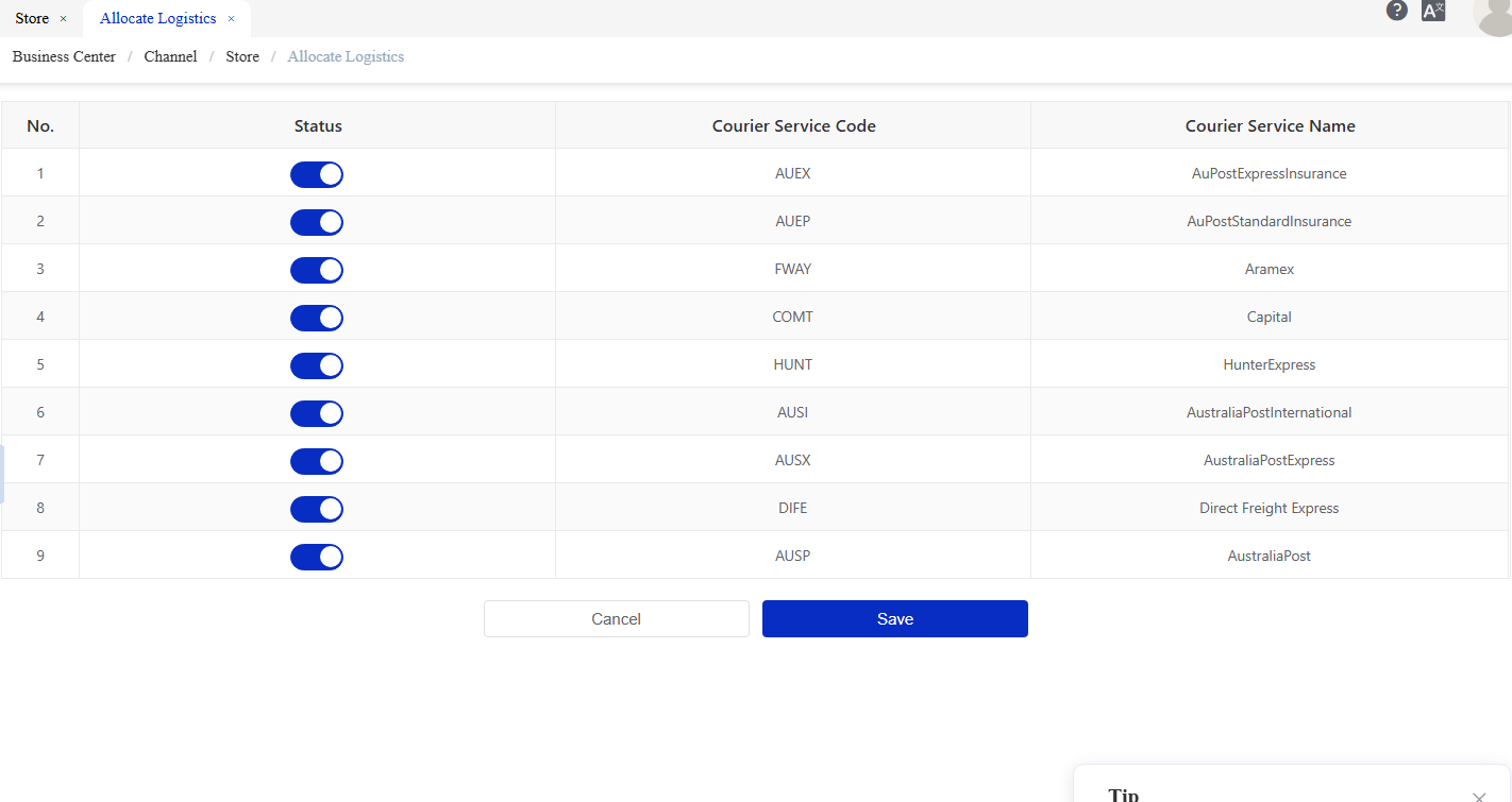 Logistics Distribution screen in the CSG Customer Portal