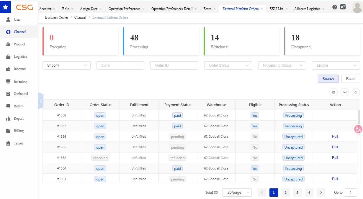 Overview screen in the CSG Customer Portal