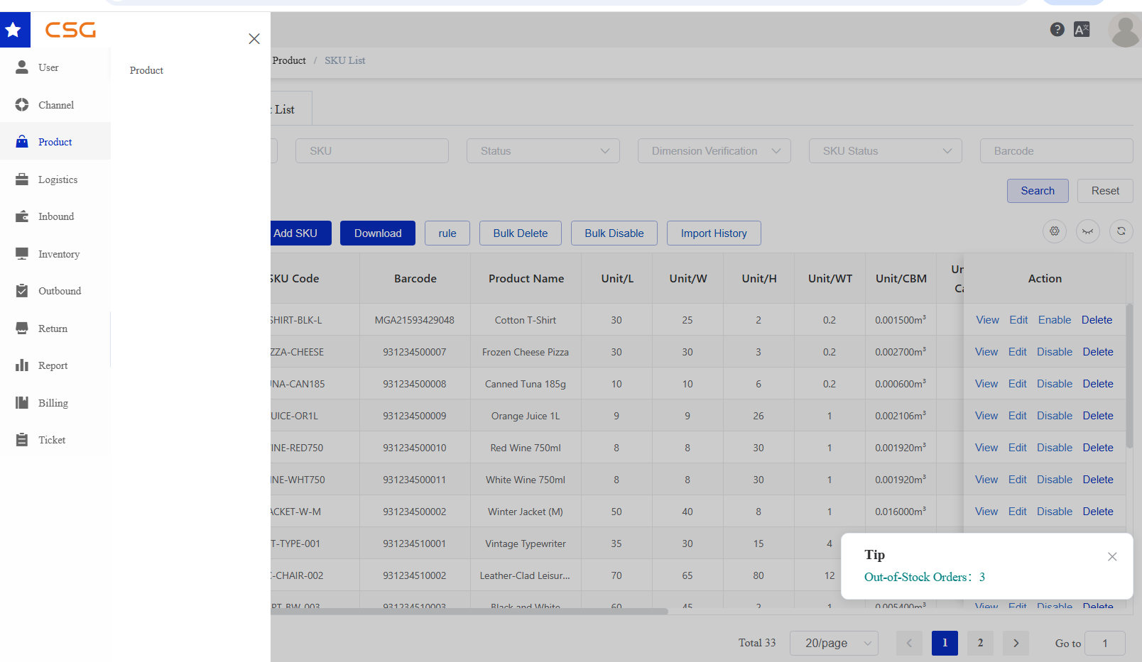 Overview screen in the CSG Customer Portal