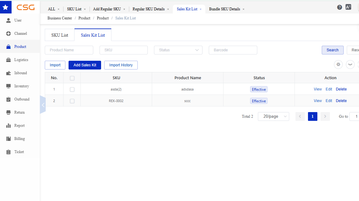 Overview screen in the CSG Customer Portal
