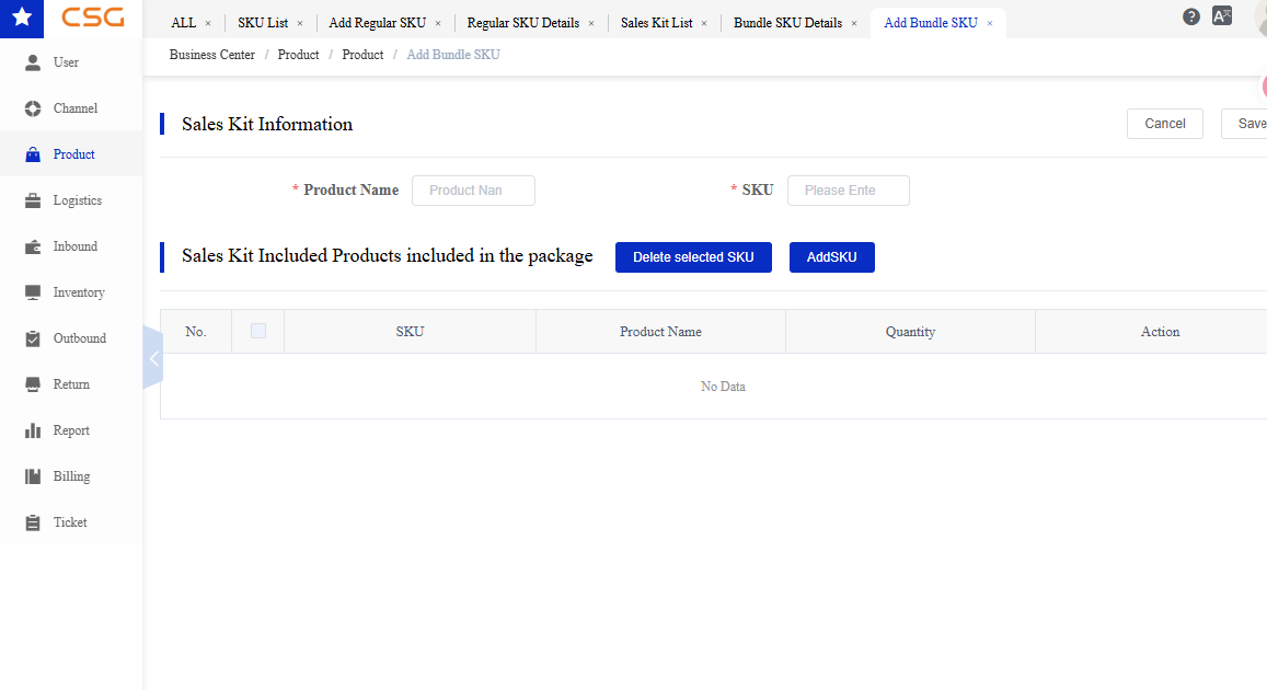 Add Sales Kit screen in the CSG Customer Portal