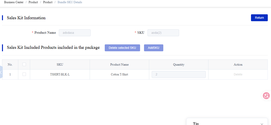 View Sales Kit Details screen in the CSG Customer Portal