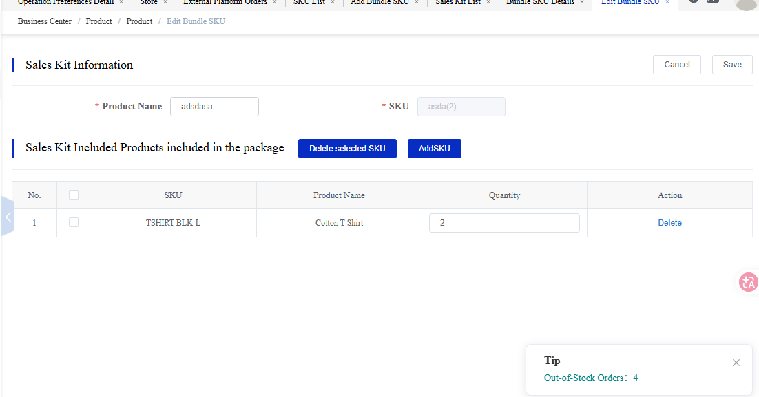 Edit Sales Kit screen in the CSG Customer Portal