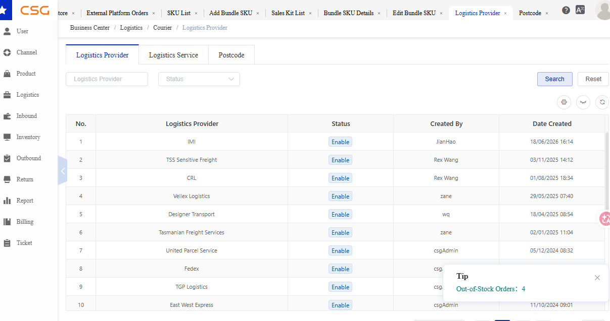 Overview screen in the CSG Customer Portal