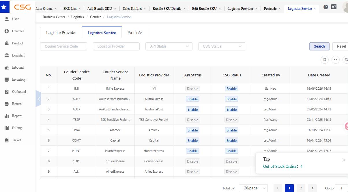 Overview screen in the CSG Customer Portal