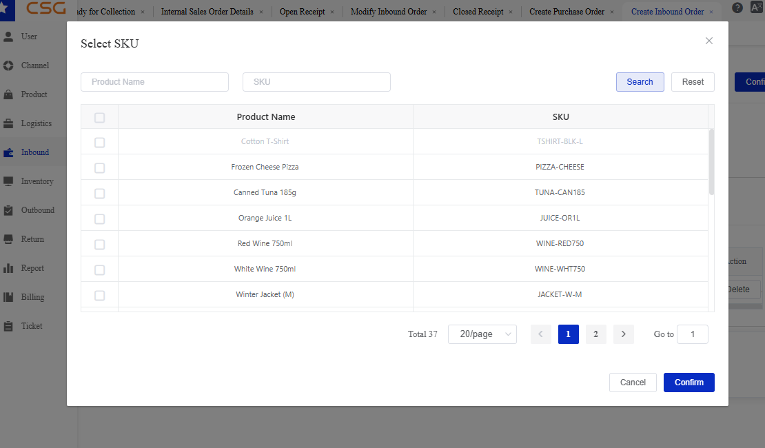 Add Product screen in the CSG Customer Portal