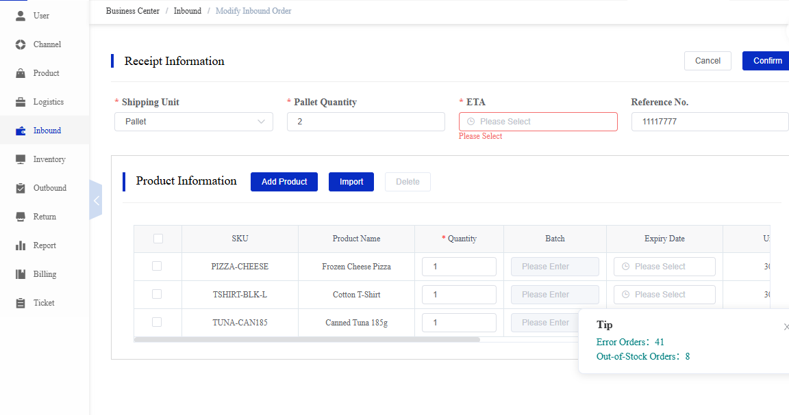 Edit Receipt screen in the CSG Customer Portal