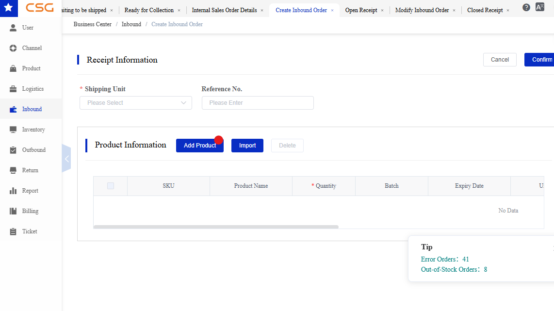 add closed receipts screen in the CSG Customer Portal
