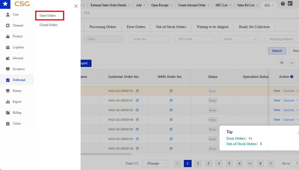 Overview screen in the CSG Customer Portal