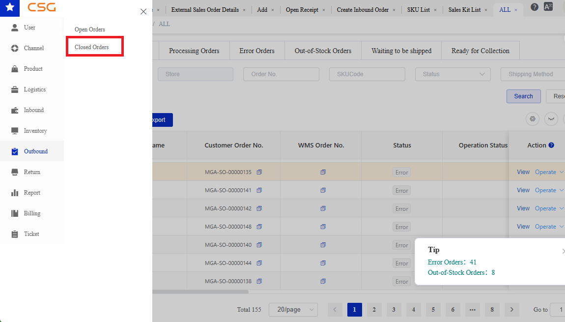 Overview screen in the CSG Customer Portal