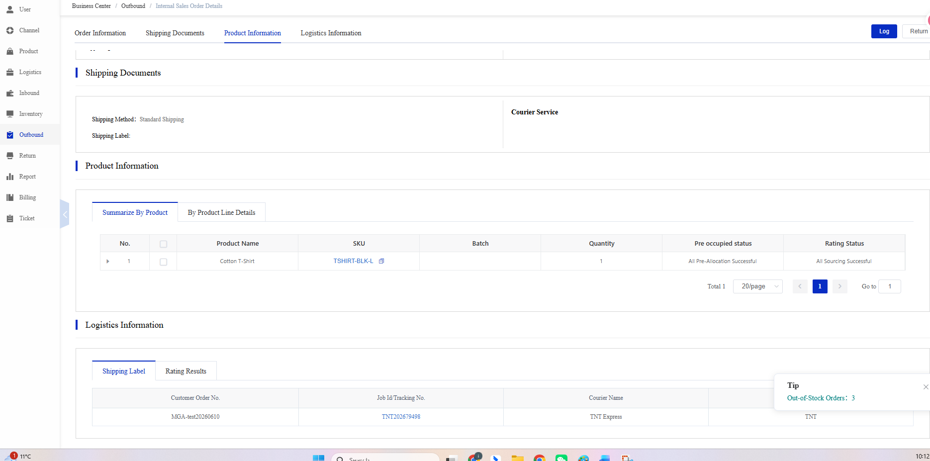 Completed Orders screen in the CSG Customer Portal