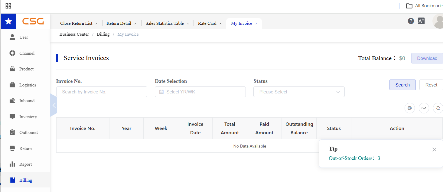 My Invoice screen in the CSG Customer Portal