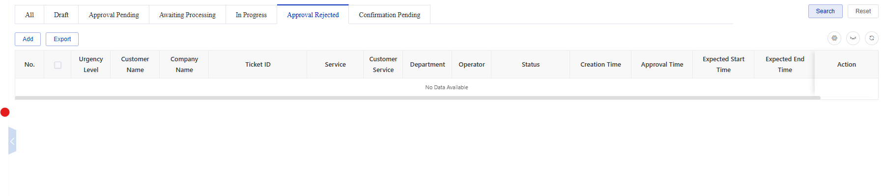 Approval Rejected screen in the CSG Customer Portal